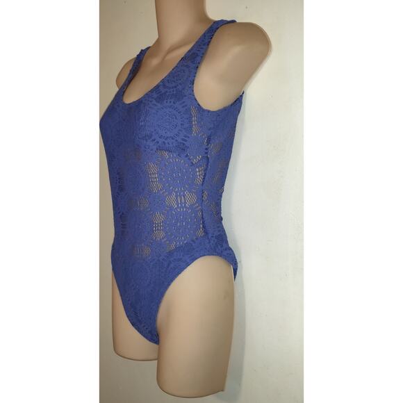 Periwinkle Blue Lace Swimsuit 1 Piece & Bikini ALL IN ONE! Vintage 90s SIZE 10 - Picture 3 of 12